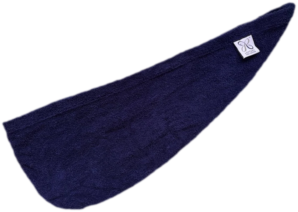 Navy haarbadoek van Lestari Soft Cotton met elastisch lusje